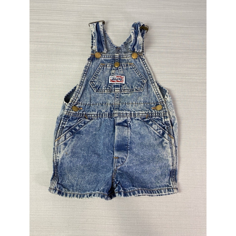 Vintage Liberty Overalls 4T Toddler Acid Wash Denim Infant Shortalls USA‎ Made